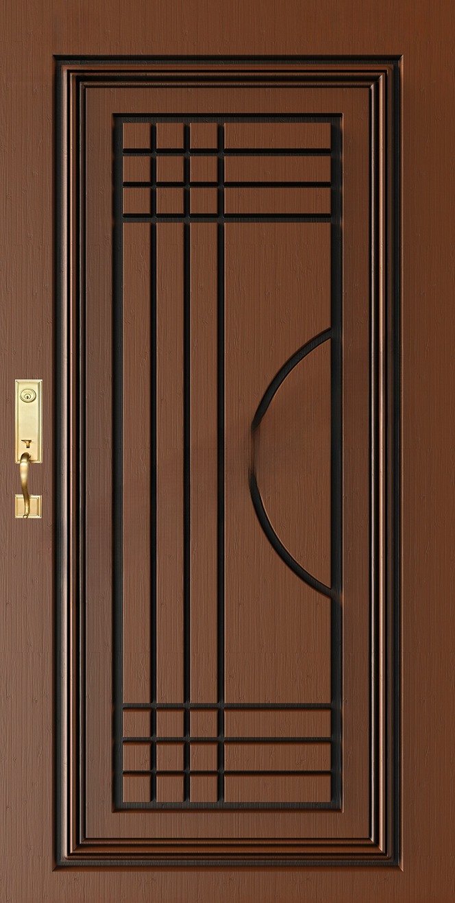 Doors - SKY-84 Modern Geometric Minimalist CNC Carved Wooden Entry Door Design